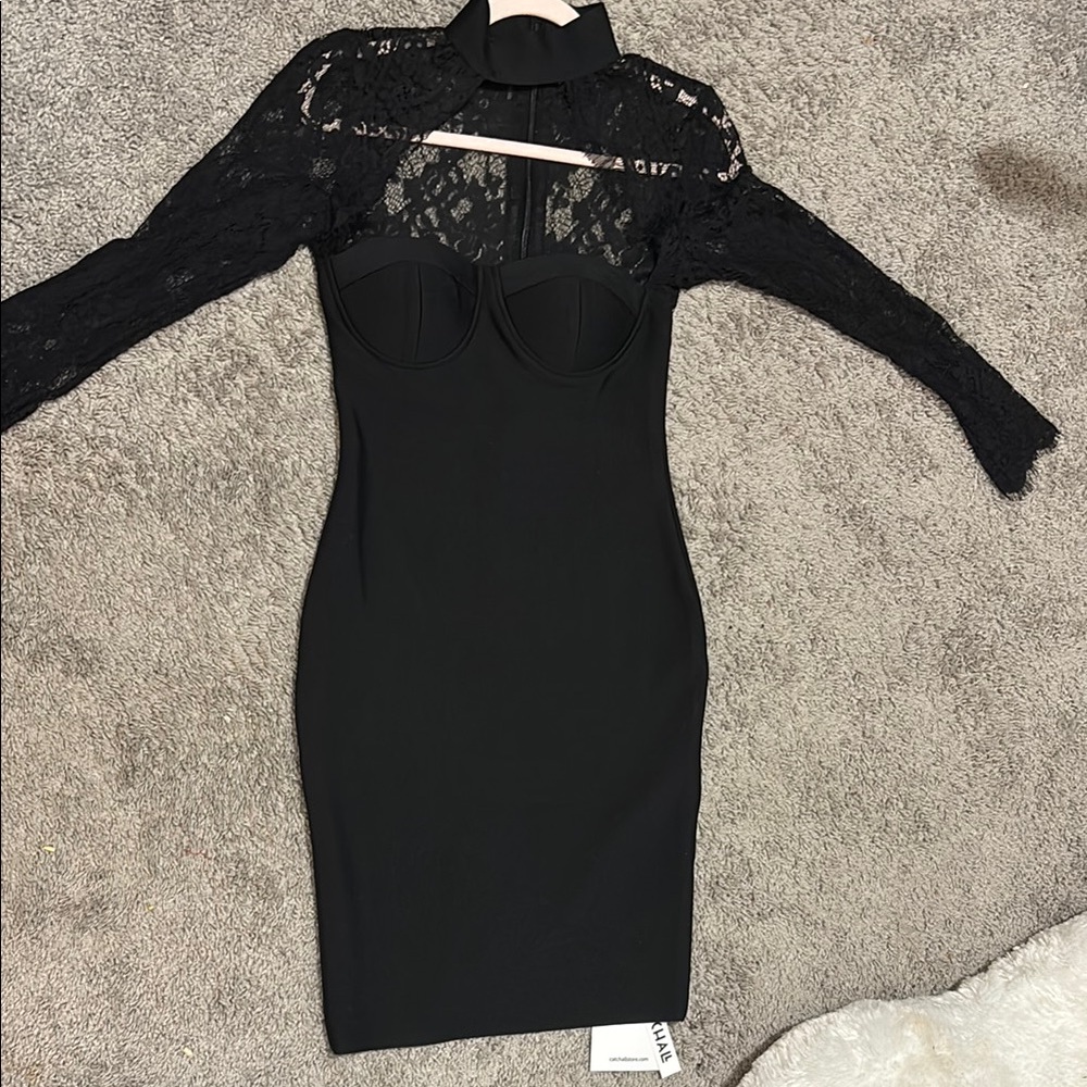Black Bodycon Long Sleeve Mock Neck Dress